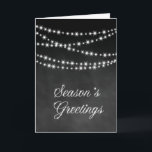 Festiva Tarjeta de vacaciones corporativa de Chalkboard -<br><div class="desc">Las cadenas de luces de brillo y los brillantes "Greetings's Greetings" decoran la parte delantera de esta tarjeta de vacaciones corporativa de pizarra,  lo que la convierte en una elección elegante y elegante para su negocio.</div>