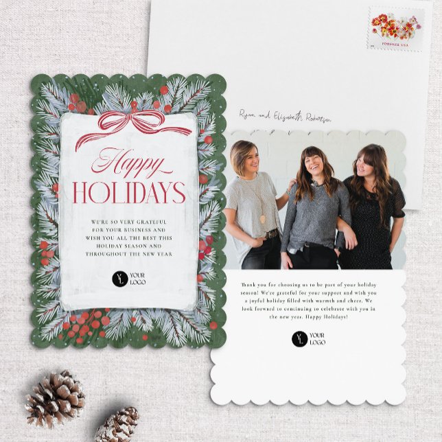 Festiva Tarjeta de vacaciones corporativa Pine & Bow pinta (Subido por el creador)