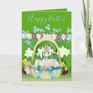 Festiva Tarjeta de vacaciones Cute Easter Bunnies