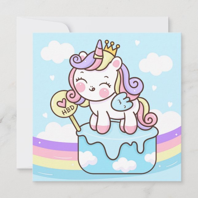 Festiva Tarjeta de vacaciones Cute Unicorn (Anverso)