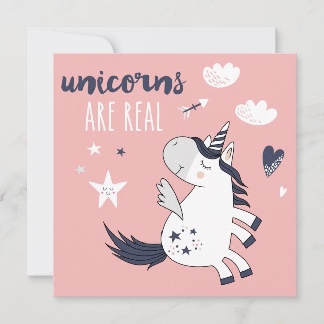 Festiva Tarjeta de vacaciones Cute Unicorn (Anverso)