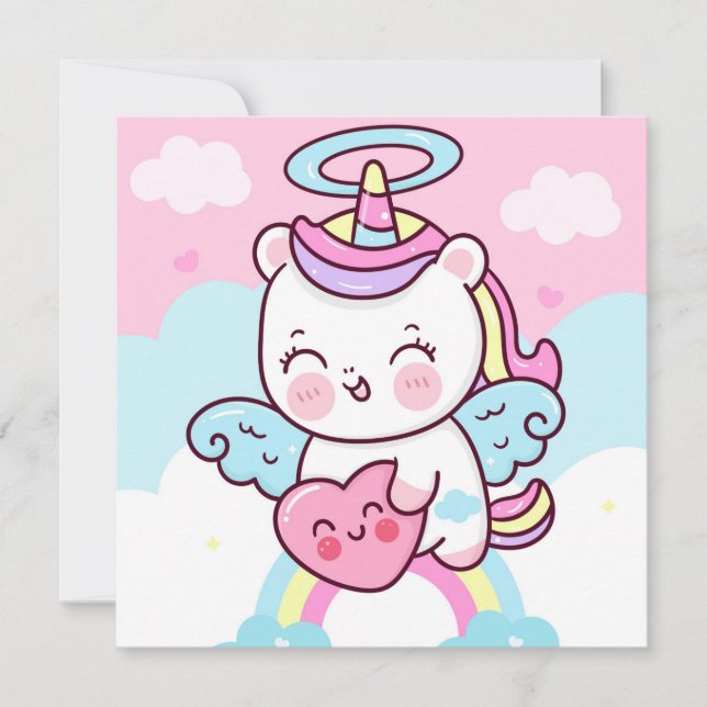 Festiva Tarjeta de vacaciones Cute Unicorn (Anverso)