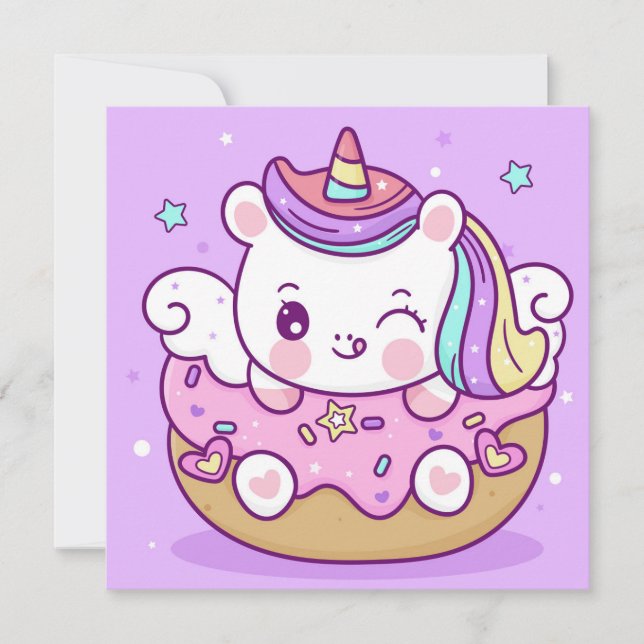 Festiva Tarjeta de vacaciones Cute Unicorn (Anverso)