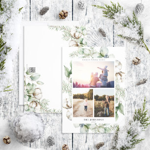 Festiva Tarjeta de vacaciones de 3 fotos de verde navideño