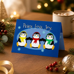 Festiva Tarjeta de vacaciones de 3 pingüinos lindos