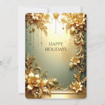 Tarjeta de vacaciones de adornos florales de oro