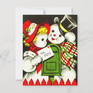 Festiva Tarjeta de vacaciones de amor de muñeco de nieve v