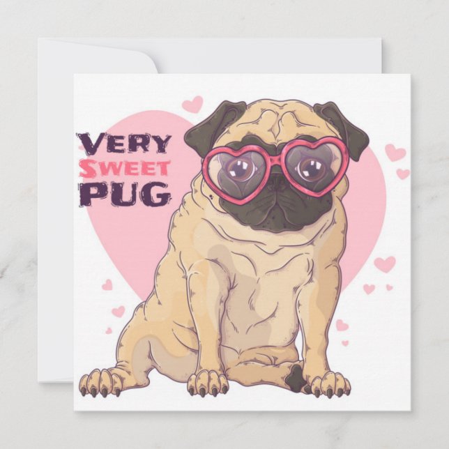 Festiva Tarjeta de vacaciones de amor de Pug (Anverso)