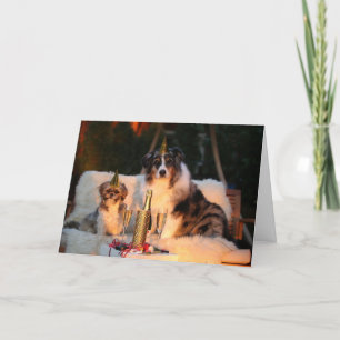 Festiva Tarjeta de vacaciones de Año Nuevo de dos perros