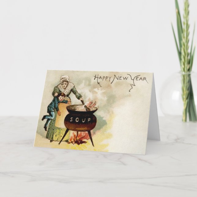 Festiva Tarjeta de vacaciones de Año Nuevo de la sopa infa (Anverso)