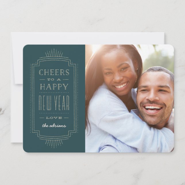 Festiva Tarjeta de vacaciones de Año Nuevo Deco Purpurinos (Anverso)