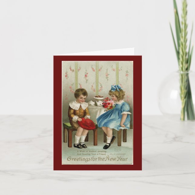 Festiva Tarjeta de vacaciones de Año Nuevo vintage (Anverso)