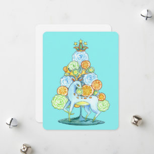 Festiva Tarjeta de vacaciones de árbol de flores de acuare