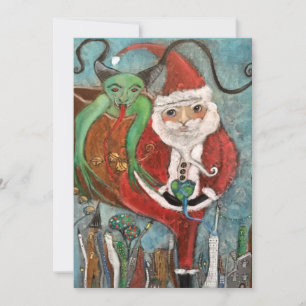 Festiva Tarjeta de vacaciones de arte de Santa y Krampus t