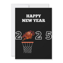 Tarjeta de vacaciones de baloncesto año nuevo feli