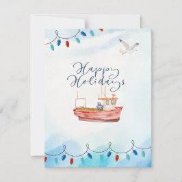 Festiva Tarjeta de vacaciones de barco Felices Fiestas