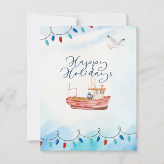 Festiva Tarjeta de vacaciones de barco Felices Fiestas