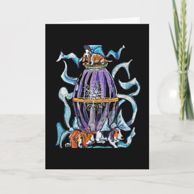 Festiva Tarjeta de vacaciones de Basset Hound (Anverso)