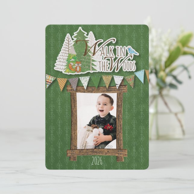 Festiva Tarjeta de vacaciones de bosque acogedor Ornamenta (Anverso de pie)