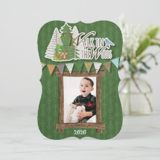 Festiva Tarjeta de vacaciones de bosque acogedor Ornamenta