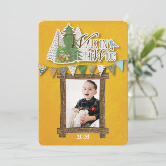 Festiva Tarjeta de vacaciones de bosque acogedor Ornamenta