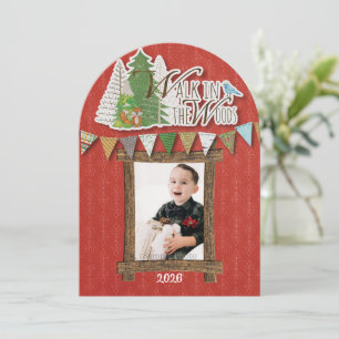 Festiva Tarjeta de vacaciones de bosque acogedor ornamenta