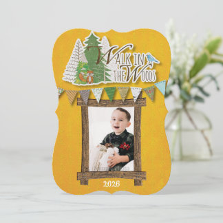 Festiva Tarjeta de vacaciones de bosque acogedor Ornamenta