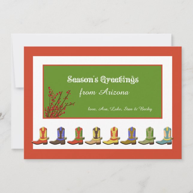 Festiva Tarjeta de vacaciones de Botas en fila (Anverso)
