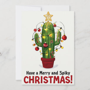 Festiva Tarjeta de vacaciones de cactus con adornos y luce