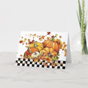 Festiva Tarjeta de vacaciones de calabazas y hojas