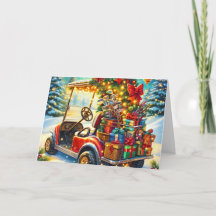 Tarjeta de vacaciones de carrito de golf de Navida