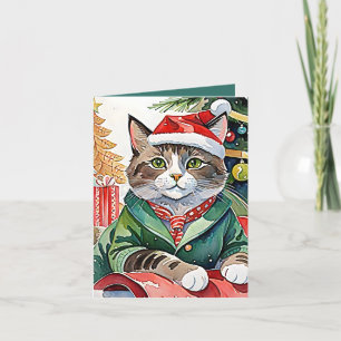 Festiva Tarjeta de vacaciones de color acuático para gato