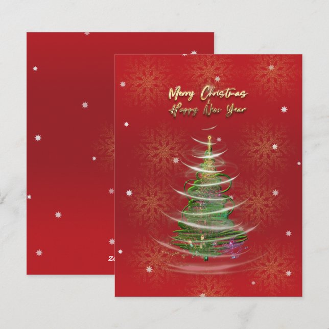 Festiva Tarjeta de vacaciones de copo de nieve rojo y dora (Anverso / Reverso)
