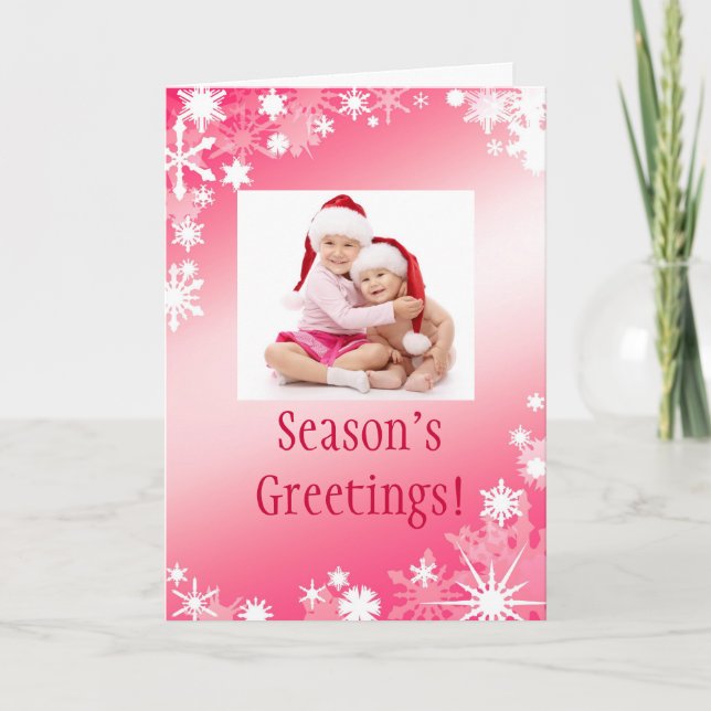 Festiva Tarjeta de vacaciones de copos de nieve de foto ro (Anverso)