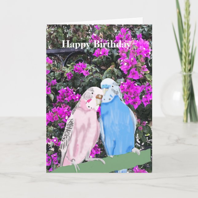 Festiva Tarjeta de vacaciones de cumpleaños de Budgerigar  (Anverso)