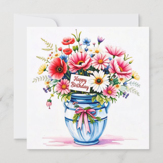 Festiva Tarjeta de vacaciones de cumpleaños & ramo de flor (Anverso)