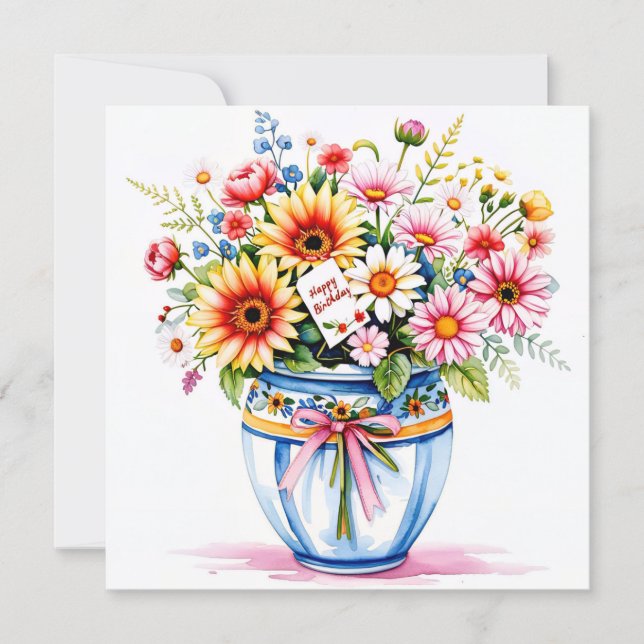 Festiva Tarjeta de vacaciones de cumpleaños & ramo de flor (Anverso)