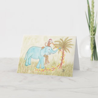 Festiva Tarjeta de vacaciones de elefante y mono con salud