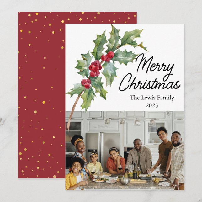 Festiva Tarjeta de vacaciones de Elegantes Bayas de Invier (Anverso / Reverso)