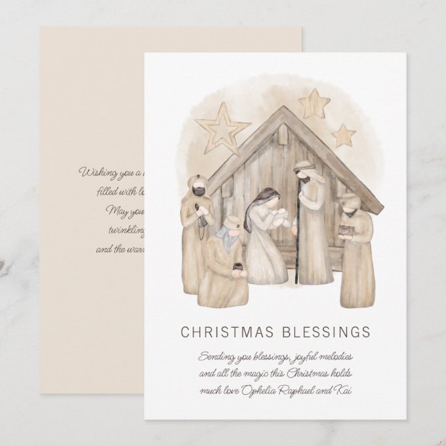 Festiva Tarjeta de vacaciones de escena de pesebre boho (Anverso / Reverso)