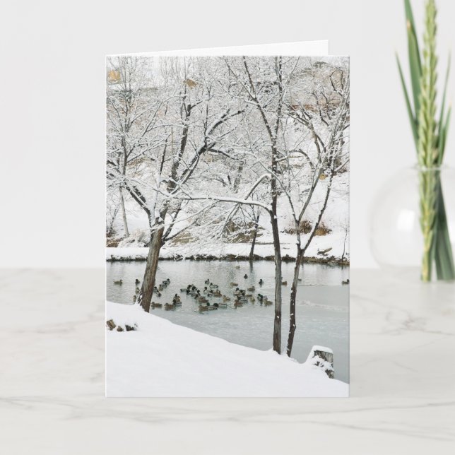 Festiva tarjeta de vacaciones de estanque de invierno (Anverso)