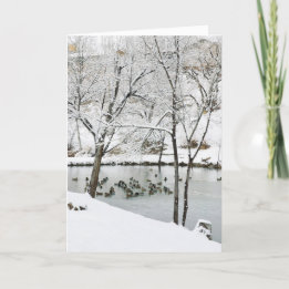 Festiva tarjeta de vacaciones de estanque de invierno
