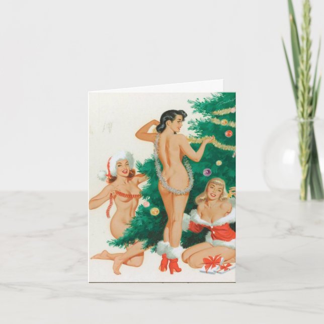 Festiva Tarjeta de vacaciones de estilo retro "Podando el  (Anverso)