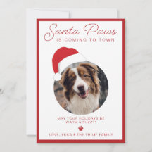 Tarjeta de vacaciones de foto de mascota Santa Paw