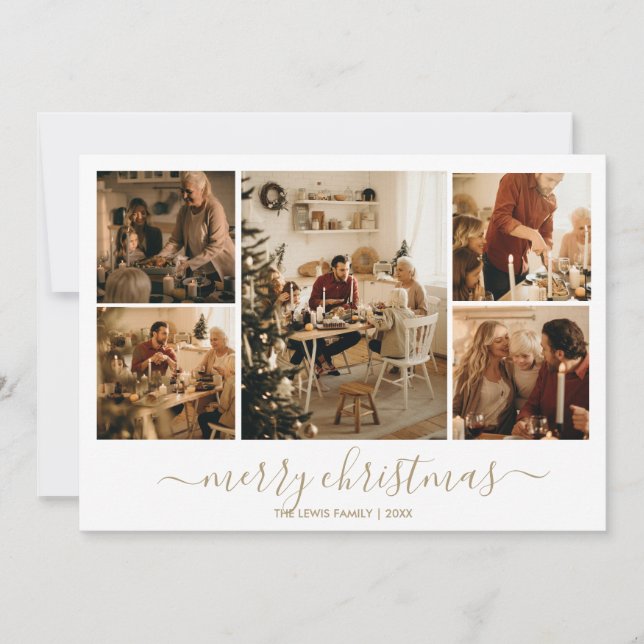 Festiva Tarjeta de vacaciones de foto de navidades (Oro) (Anverso)