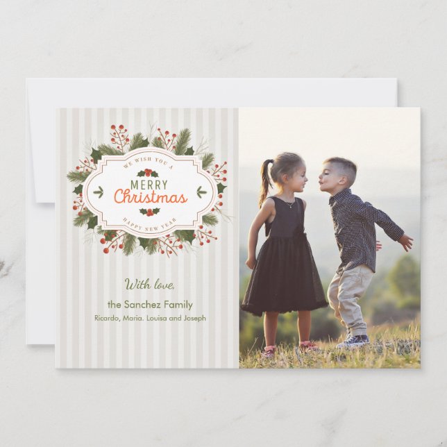 Festiva Tarjeta de vacaciones de foto de Navidades tradici (Anverso)