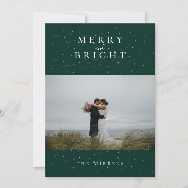 Festiva Tarjeta de vacaciones de foto esmeralda de inviern (Anverso)