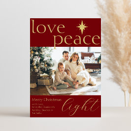 Festiva Tarjeta de vacaciones de foto plana dorada y roja