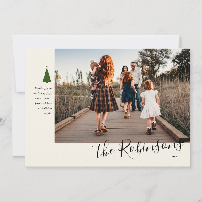 Festiva Tarjeta de vacaciones de foto única de árbol verde (Anverso)