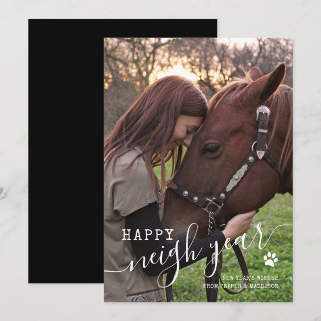 Festiva Tarjeta de vacaciones de fotos de caballos de Año  (Anverso / Reverso)
